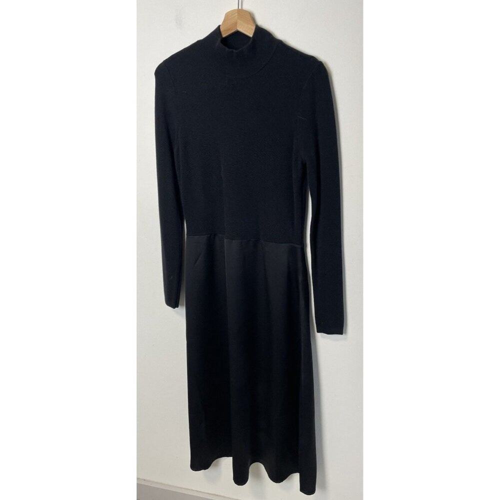 Ann Taylor dress Size Medium Black Mock Turtleneck Top Satin Like Skirt Medium